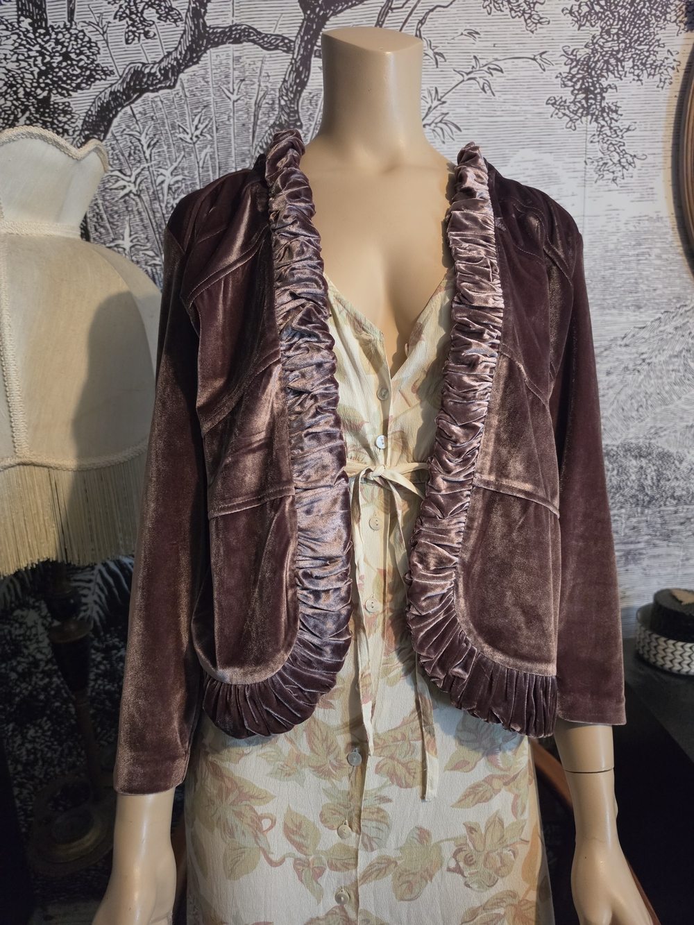 Sahalie Ruffle-Trim Velvet Jacket Size Small NWOT
